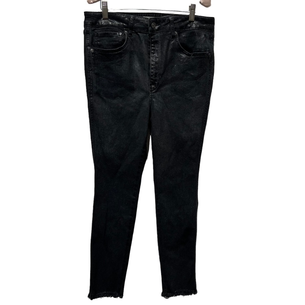 WE The Free Womens Black High Rise Coated Shimmer Denim Skinny Jeans 32 - Picture 5 of 13